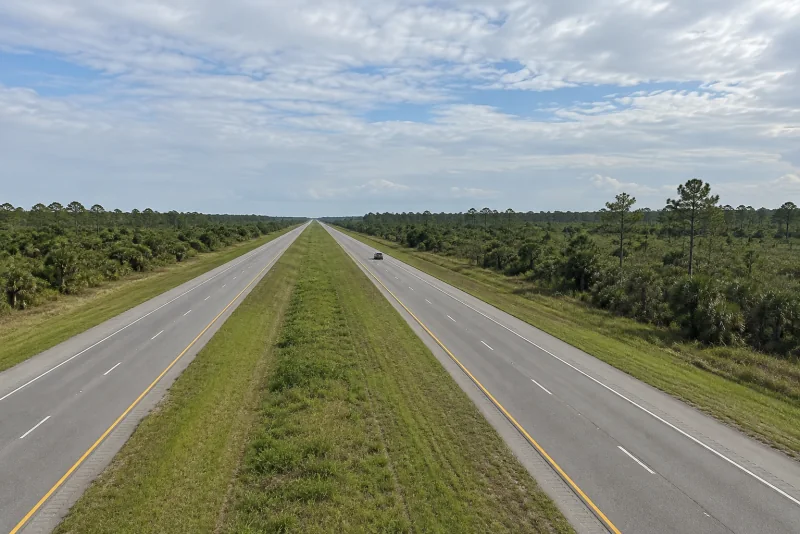 Florida s Turnpike running through flat green country