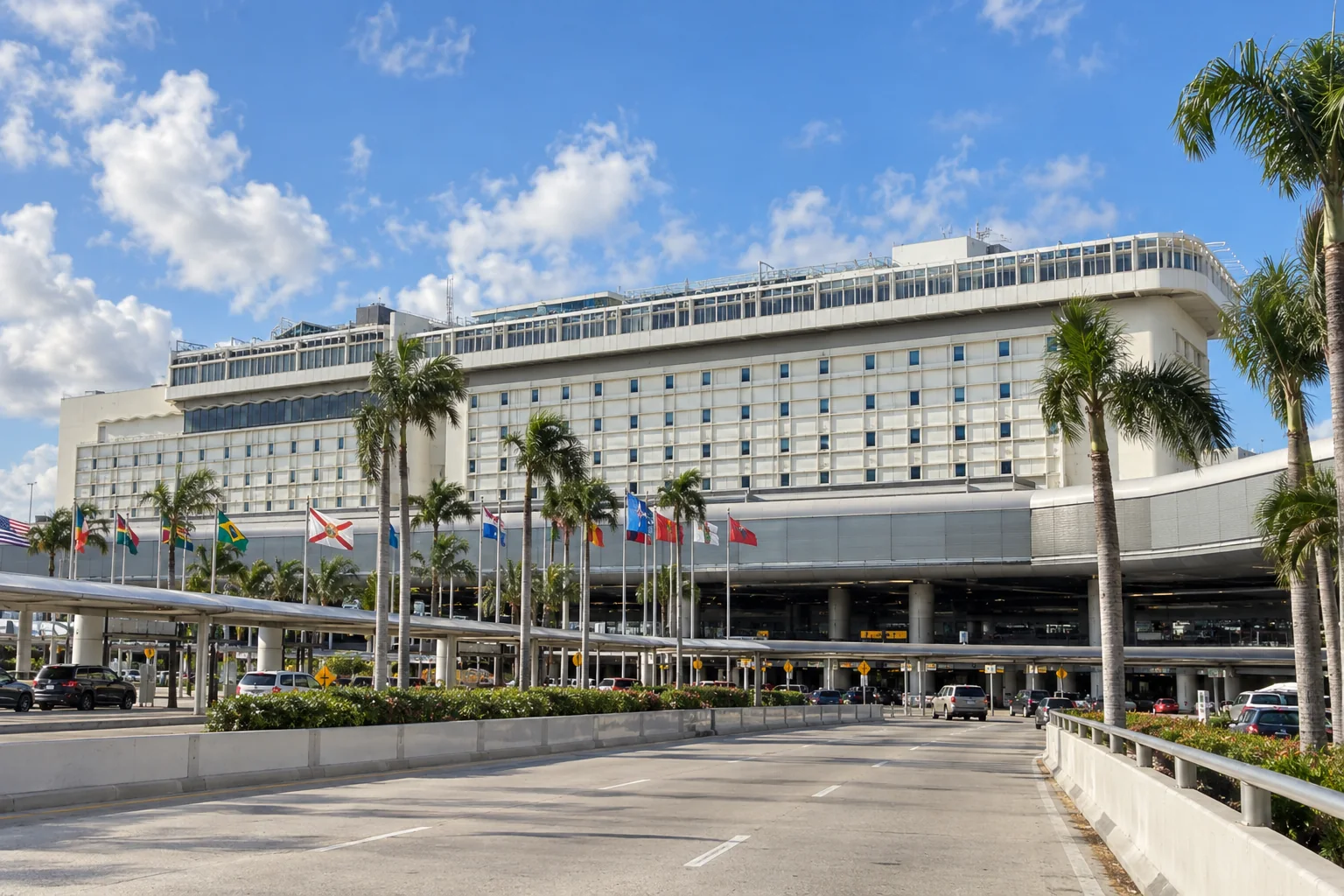 A hotel building above an airport terminal frontage