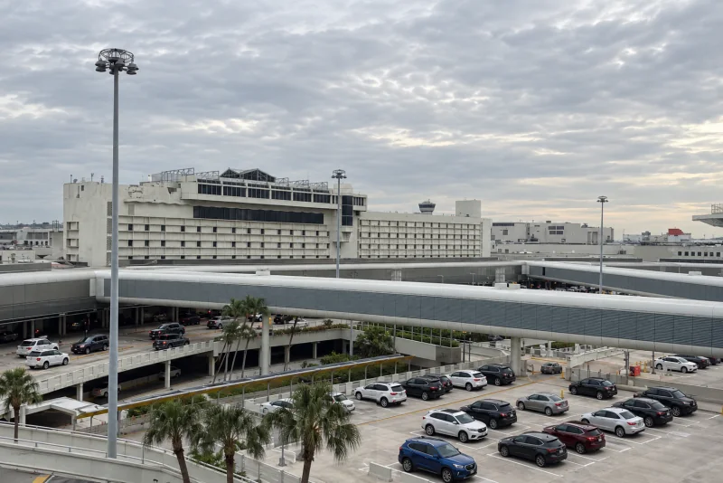 Miami International Airport's Central Terminal seen across the roadway from the Dolphin garage
