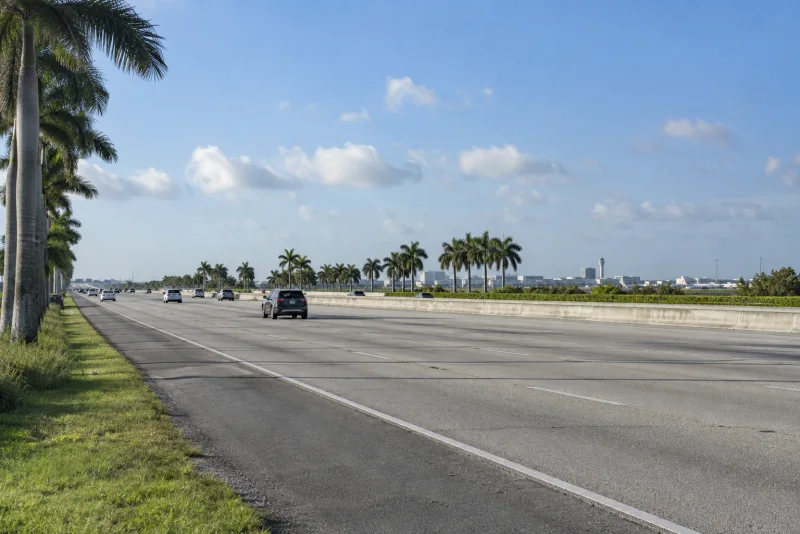 The Dolphin Expressway with Miami International Airport on the horizon