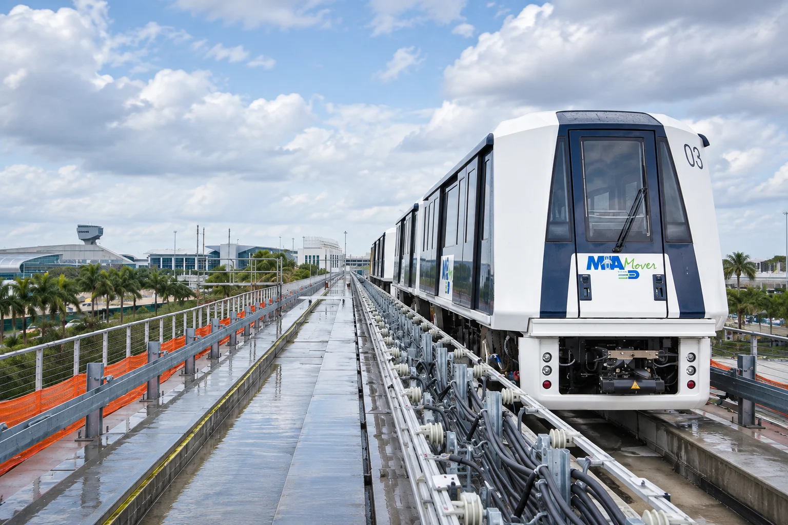 A MIA Mover train on its elevated airport guideway