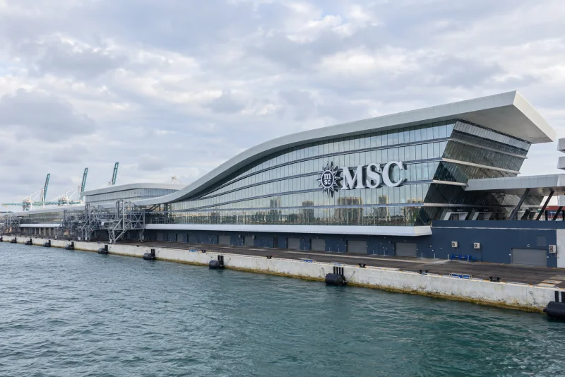 MSC's Cruise Terminal AA at PortMiami seen from the approach road