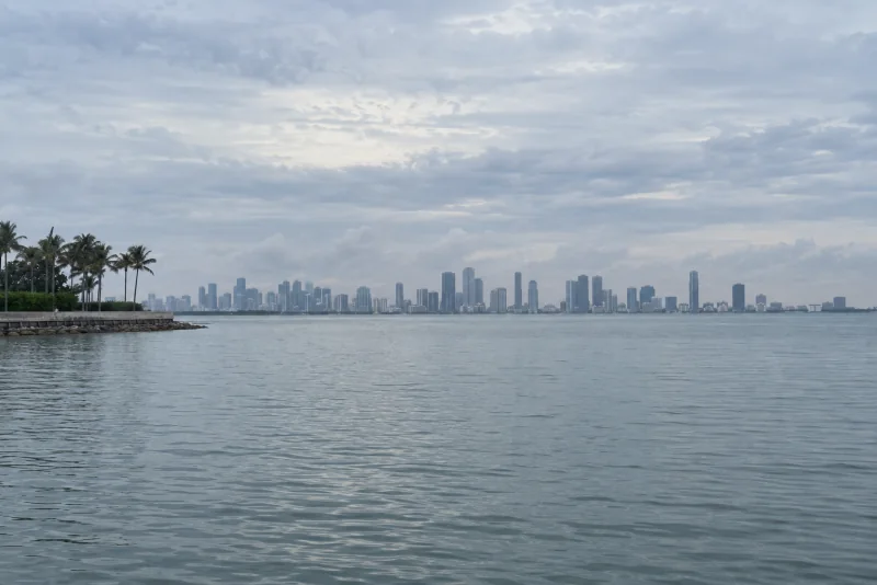 The downtown Miami skyline across the bay from Watson Island
